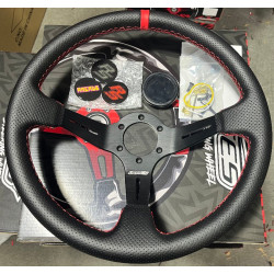 3 spoke steering wheel RACES Traforato, 350mm, perforated microfiber, 97mm offset, black/red