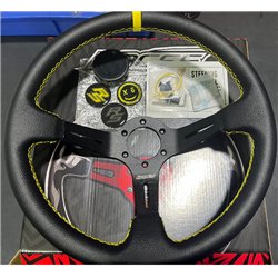 3 spoke steering wheel RACES Sole, 350mm, leatherette, 97mm offset, black/yellow