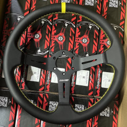 3 küllős sportkormány RACES Pelle, 350mm, bőr, 70mm mélység, fekete/sárga
