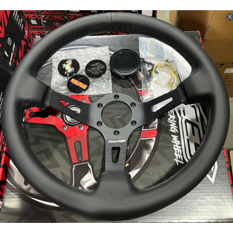 Kormányok 3 küllős sportkormány RACES Pelle, 350mm, bőr, 90mm mélység, fekete | race-shop.hu