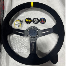 3 küllős sportkormány RACES Giallo Clarus, 350mm, velúr, 70mm mélység, fekete/sárga