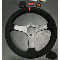 3 küllős sportkormány RACES Corto, 340mm, velúr, 40mm mélység, fekete/piros