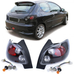 RACES hátsó lámpák Peugeot 206 hatchback 3D/5D 98-09-hez, átlátszó, fekete SÉRÜLT