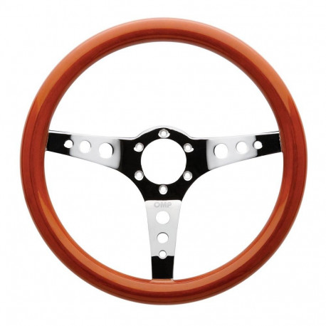 Kormányok 3 küllős sportkormány OMP Mugello, 350mm, fa, mélység nélkül, barna/króm/narancssárga | race-shop.hu