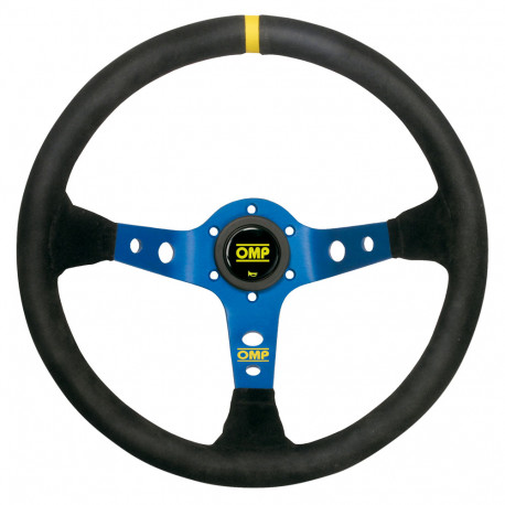 Kormányok 3 küllős sportkormány OMP Corsica, 350mm, velúr, 95mm mélység, fekete/sárga/kék | race-shop.hu