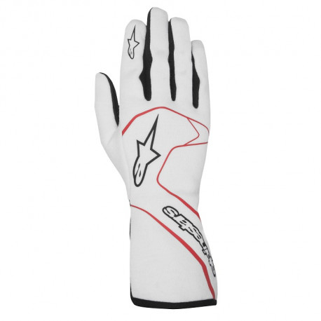 Kesztyűk FIA versenykesztyű Alpinestars Tech-1 Race (külső varrás), fehér/piros | race-shop.hu