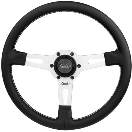 Kormányok 3 küllős sportkormány Luisi Sharav, 340mm, bőr, mélység nélkül, fekete/ezüst | race-shop.hu