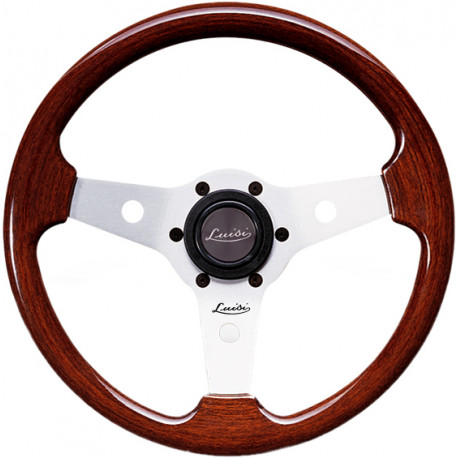Kormányok 3 küllős sportkormány Luisi Imola, 310mm, fa, mélység nélkül, barna/ezüst | race-shop.hu