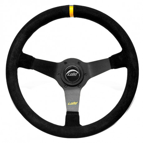 Kormányok 3 küllős sportkormány Luisi Mirage Corsa, 350mm, velúr, 75mm mélység, fekete/sárga | race-shop.hu