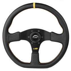 3 küllős sportkormány Luisi Stealth Corsa, 355mm, bőr, 42mm mélység, fekete/sárga