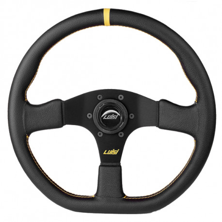 Kormányok 3 küllős sportkormány Luisi Stealth Corsa, 355mm, bőr, 42mm mélység, fekete/sárga | race-shop.hu