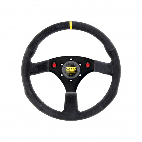 Kormányok 3 küllős sportkormány OMP ALU SP, 320mm, velúr, mélység nélkül, fekete/piros/sárga | race-shop.hu