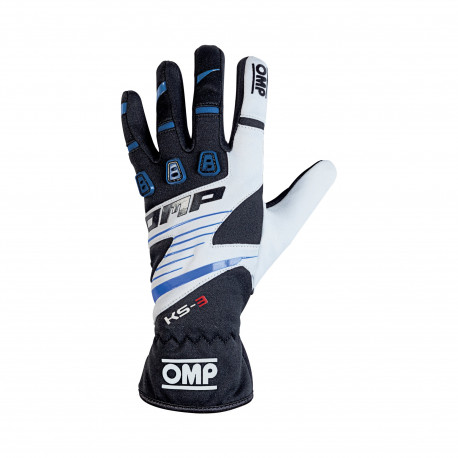 Kesztyűk OMP KS-3 (internal stitching) fekete / fehér / kék | race-shop.hu