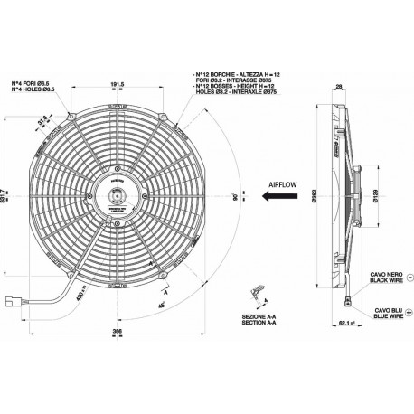 Ventillátorok 12V Univerzális elektromos ventilátor SPAL 350mm - nyomó, 12V | race-shop.hu