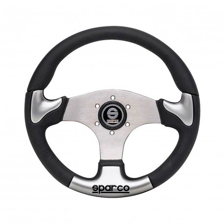 Kormányok 3 küllős sportkormány Sparco P222, 345mm, bőr, ezüst betétek, 30mm mélység, fekete/ezüst | race-shop.hu
