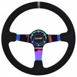 3 küllős sportkormány RACES Drift Neo, 350mm, velúr, 90mm mélység, fekete/neon/szürke