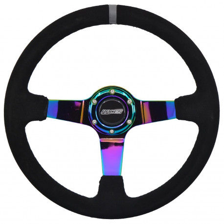 Kormányok 3 küllős sportkormány RACES Drift Neo, 350mm, velúr, 90mm mélység, fekete/neon/szürke | race-shop.hu