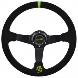 3 küllős sportkormány RACES Apex, 350mm, velúr, 90mm mélység, fekete/zöld