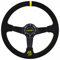 3 küllős sportkormány RACES Apex, 350mm, velúr, 90mm mélység, fekete/sárga