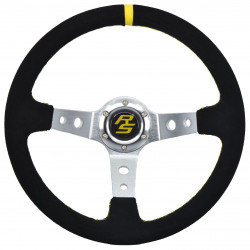 3 küllős sportkormány RACES Corsa, 350mm, velúr, 90mm mélység, fekete/ezüst/sárga