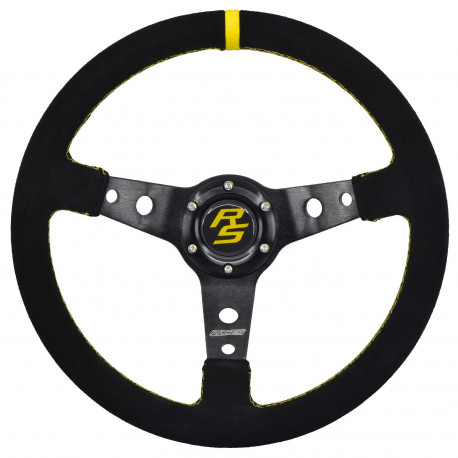 Kormányok 3 küllős sportkormány RACES Corsa Evo, 350mm, velúr, 65mm mélység, fekete/sárga | race-shop.hu