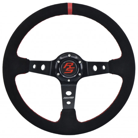 Kormányok 3 küllős sportkormány RACES Corsa Rosso, 350mm, velúr, 90mm mélység, fekete/piros | race-shop.hu