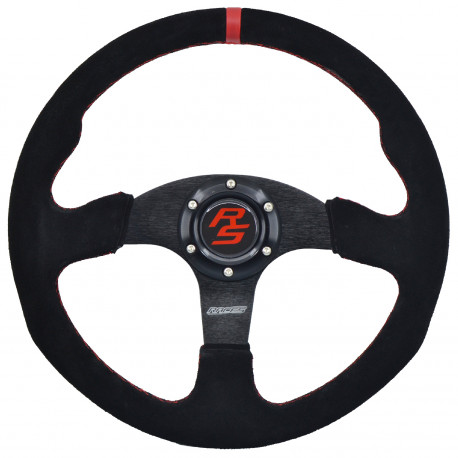 Kormányok 3 küllős sportkormány RACES Strada Rosso, 350mm, velúr, mélység nélkül, fekete/piros | race-shop.hu