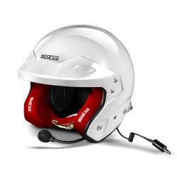 FIA nyitott versenysisak Sparco RJ-i (HANS + intercom), fehér/piros