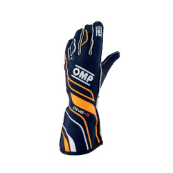 Race gloves OMP ONE-S with FIA homologation (external stitching) blue/orange