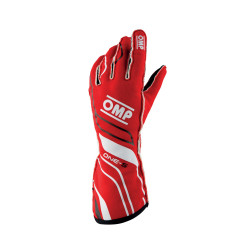 Race gloves OMP ONE-S with FIA homologation (external stitching) red/white