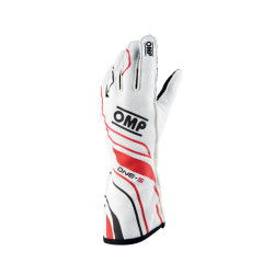 Race gloves OMP ONE-S with FIA homologation (external stitching) white/red