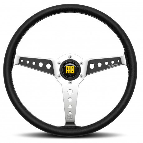 Kormányok 3 küllős sportkormány MOMO CALIFORNIA, 360mm, bőr, 34mm mélység, fekete/ezüst | race-shop.hu