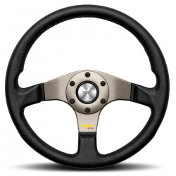 3 küllős sportkormány MOMO TUNER, 320mm, bőr, 37mm mélység, fekete/ezüst