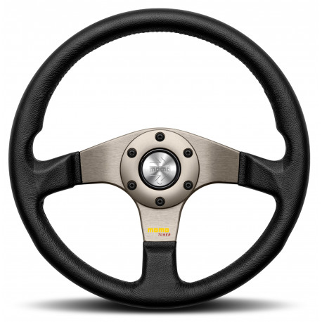 Kormányok 3 küllős sportkormány MOMO TUNER, 320mm, bőr, 37mm mélység, fekete/ezüst | race-shop.hu