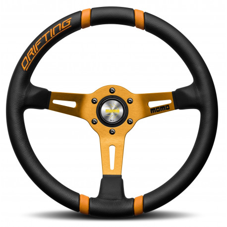 Kormányok 3 küllős sportkormány MOMO DRIFTING, 350mm, bőr, 90mm mélység, fekete/narancssárga | race-shop.hu