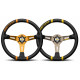Kormányok 3 küllős sportkormány MOMO DRIFTING, 350mm, bőr, 90mm mélység, fekete/szürke/sárga | race-shop.hu