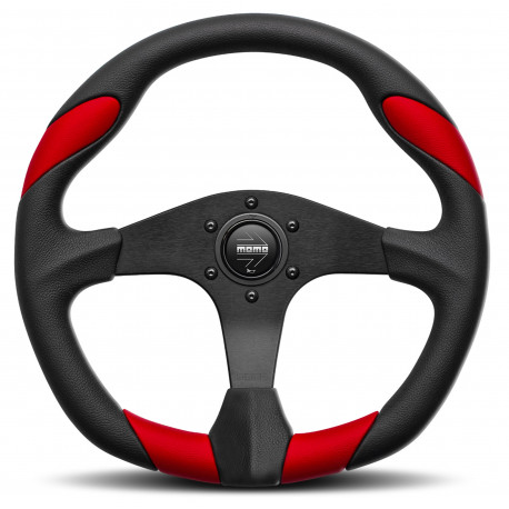 Kormányok 3 küllős sportkormány MOMO QUARK, 350mm, bőr, 40mm mélység, fekete/piros | race-shop.hu