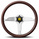 Kormányok 3 küllős sportkormány MOMO SUPER GRAND PRIX, 350mm, fa, 37mm mélység, barna/ezüst | race-shop.hu