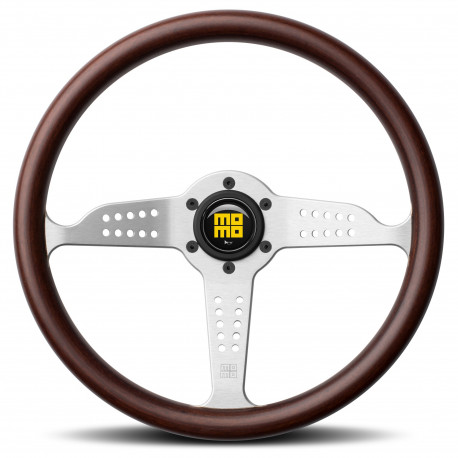 Kormányok 3 küllős sportkormány MOMO SUPER GRAND PRIX, 350mm, fa, 37mm mélység, barna/ezüst | race-shop.hu