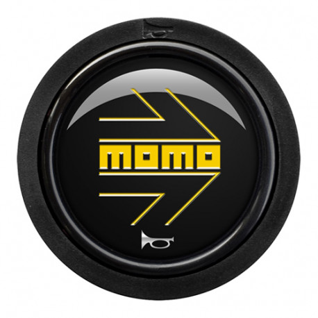Univerzális és lekapcsolható agyak MOMO Kürt gomb - fényes fekete sárga heritage logó 2CCF - kerek | race-shop.hu