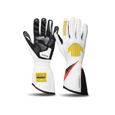 Kesztyűk FIA versenykesztyű MOMO CORSA R (külső varrás), fehér | race-shop.hu
