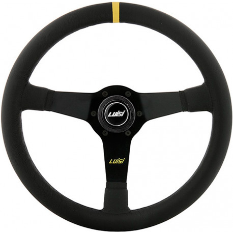 Kormányok 3 küllős sportkormány Luisi Mirage Corsa, 350mm, bőr, 75mm mélység, fekete/sárga | race-shop.hu