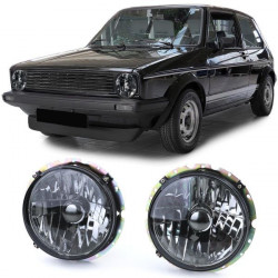 RACES első lámpák VW Golf 1 + Cabrio 74-83-hoz (H4), fekete-füstös, átlátszó