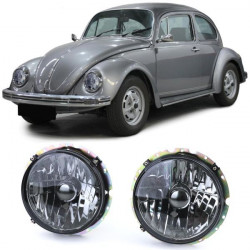 Átlátszó üveg fényszórók fekete füstszínű H4 VW Beetle + Convertible 73-tól