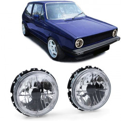 RACES első lámpák (Angel Eyes, Crosshair) VW Golf 1 + Cabrio-hoz, átlátszó, fekete